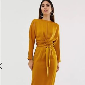 Mustard color long satin dress